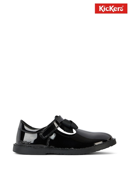 Kickers Black Junior Girls Adlar T Bar Bow Patent Leather Shoes (V16765) | £52