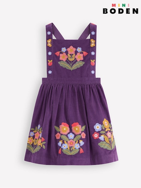 Boden Purple Embroidered Pinafore Dress (V16799) | £39 - £45