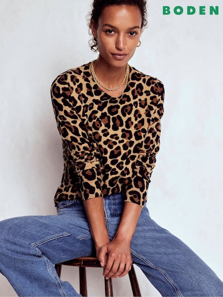 Boden Brown Emilia Cotton Crew Neck Jumper (V16805) | £69