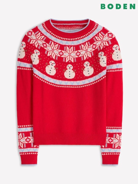 Boden Red Edie Fair Isle Festive Jumper (V16811) | £99
