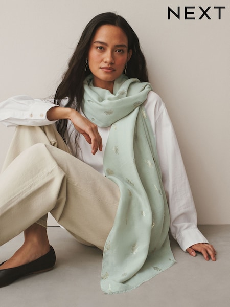 Sage Green Foil Lightweight Scarf (V16864) | £11