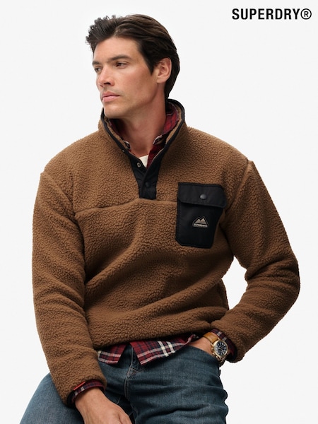 Superdry Brown Fuji Fleece Half Popper Jumper (V16930) | £60