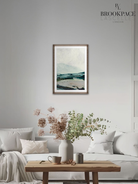 Brookpace Lascelles MultiBrown Hand Made in UK 'Mountain I' Abstract Wall Art in Walnut Grained Wood Aesthetic Frame 50 x 70cm (V16955) | £175