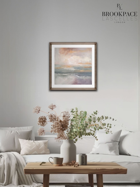 Brookpace Lascelles NaturalBrown Hand made in UK 'On Mystic Seas' Abstract Wall Art in a Walnut wood aesthetic frame  50 x 50cm (V16964) | £175