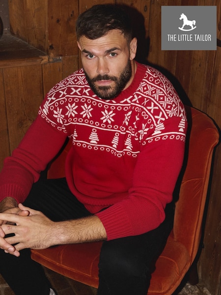 The Little Tailor Red Christmas Half Fairisle Cotton Jumper (V17500) | £59