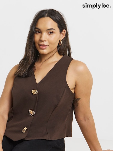 Simply Be Brown Scuba Crepe Longline Waistcoat (V17568) | £36
