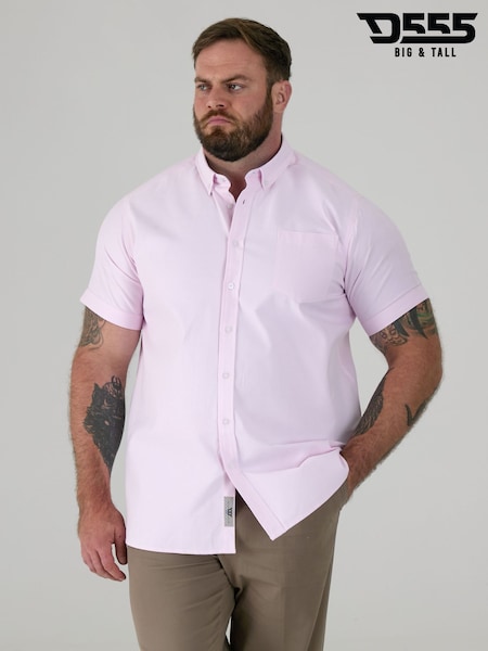 D555 Pink JAMES Classic Oxford Short Sleeve Button Down Shirt With Chest Pocket (V17571) | £30