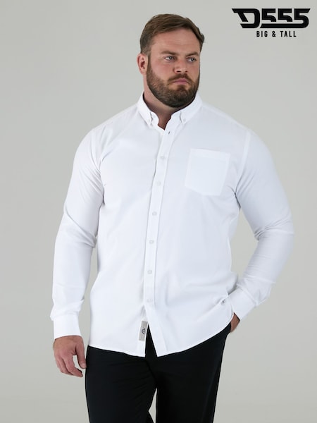 D555 White RICHARD Classic Oxford Long Sleeve Button Down Shirt With Chest Pocket (V17588) | £33