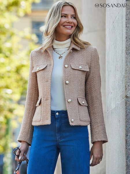 Sosandar Natural Boucle Jacket With Gold Buttons (V17750) | £89