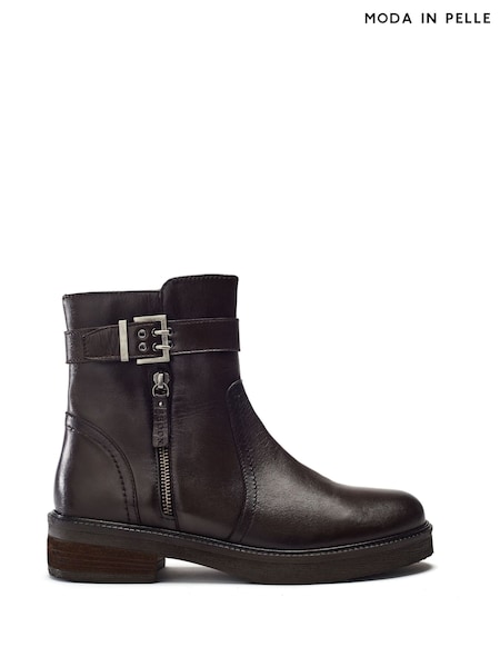 Moda in Pelle Brown Sherri Short Boots With Zip And Buckle Accent (V17787) | £139