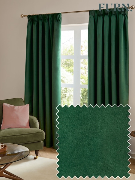 Furn Emerald The Ultimate Velvet 100% Blackout Pencil Pleat Curtains (V17798) | £37 - £89