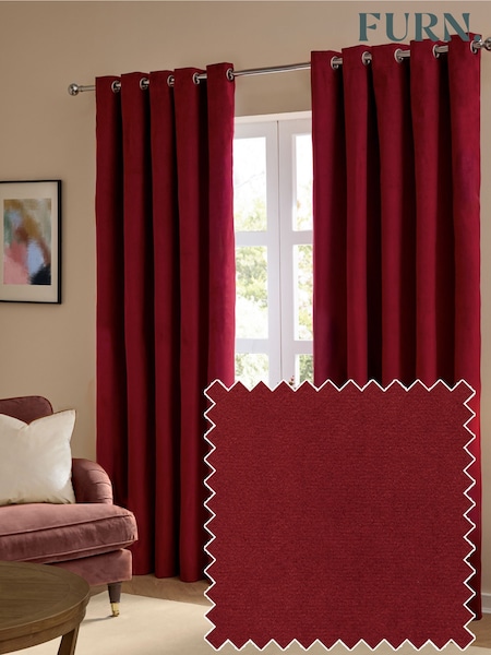 Furn Burgundy The Ultimate Velvet 100% Blackout Eyelet Blackout/Thermal Curtains (V17800) | £47 - £115