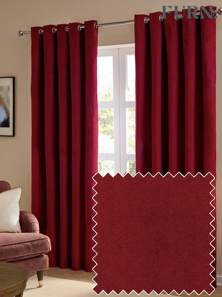 Furn Burgundy The Ultimate Velvet Eyelet Curtains (V17812) | £34 - £72