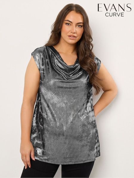 Evans Black Chrome Cowl Neck Top (V17822) | £29