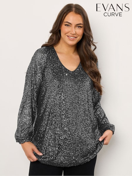 Evans Balloon Sleeve Sequin Top (V17823) | £42