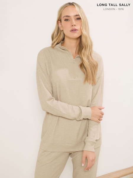 Long Tall Sally Natural Marl Half Zip Lounge Top (V17839) | £28
