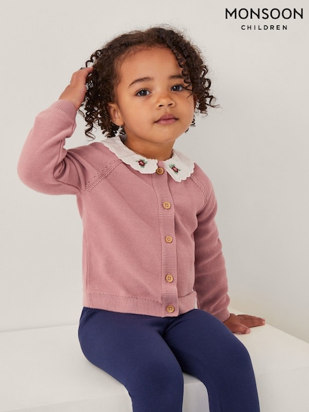 Monsoon Pink Baby Eve Embroidered Collar Cardigan (V17990) | £23 - £25