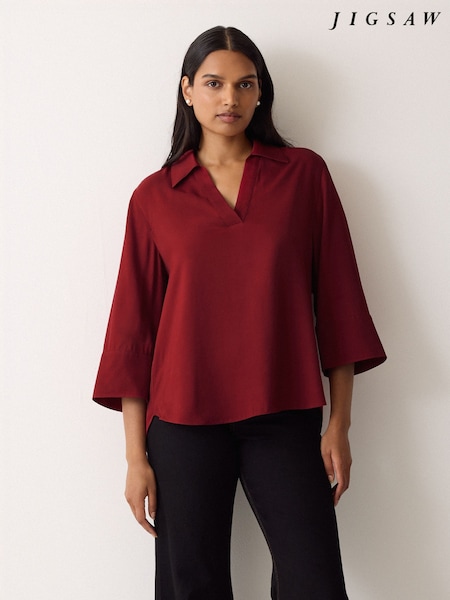 Jigsaw Red Viscose Twill Top (V17998) | £125
