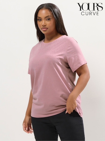 Yours Curve Pink Diamante Set In Sleeve T-Shirt (V18066) | £20