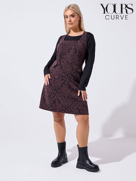 Yours Curve Purple Limited Jacquard Pinafore Dress (V18079) | £31