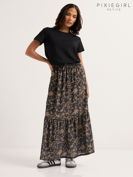 PixieGirl Petite Black Tortoise Shell Tiered Skirt (V18526) | £29