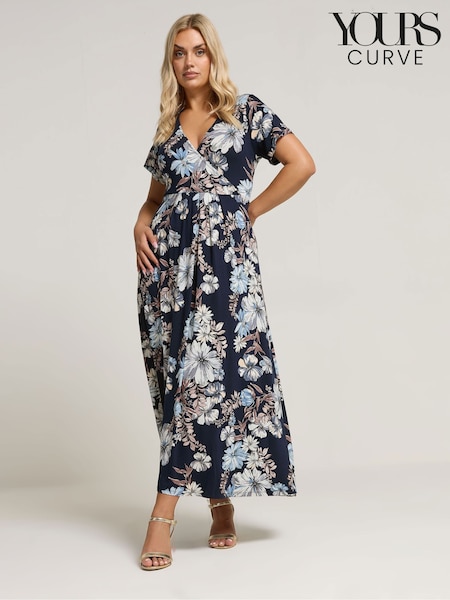 Yours Curve Blue Wrap Detail Dress (V18536) | £37