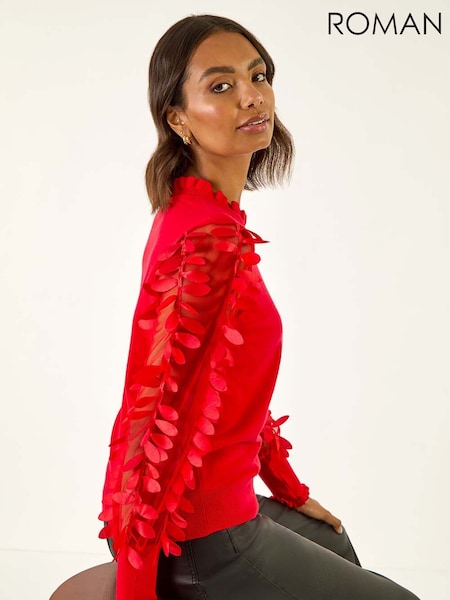 Roman Red Sheer Feather Sleeved Jumper (V18723) | £42