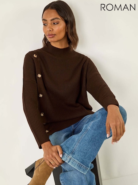 Roman Brown Side Buttoned Knit Jumper (V18736) | £42