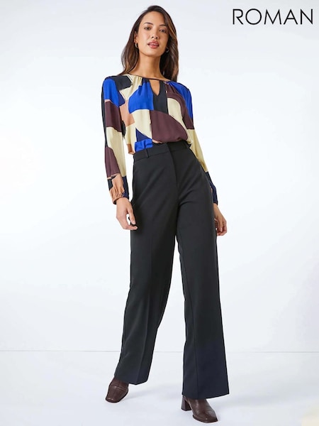Roman Black Long Wide Leg Stretch Trousers (V18749) | £32