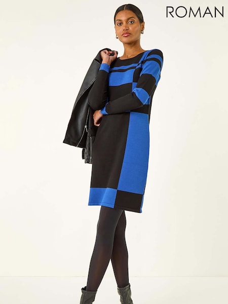 Roman Blue Colour Block Knitted Dress (V18768) | £55