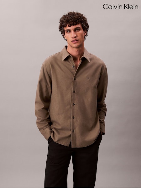 Calvin Klein Green Melange Flannel Relaxed Button-Down Shirt (V18799) | £90