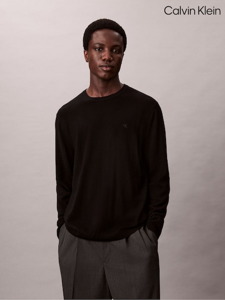 Calvin Klein Black Merino Wool Classic Sweater (V18807) | £110
