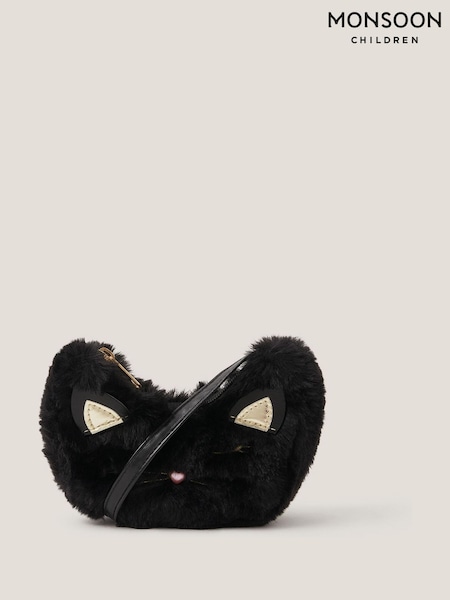 Monsoon Black Fluffy Cat Cross-Body Bag (V18819) | £15