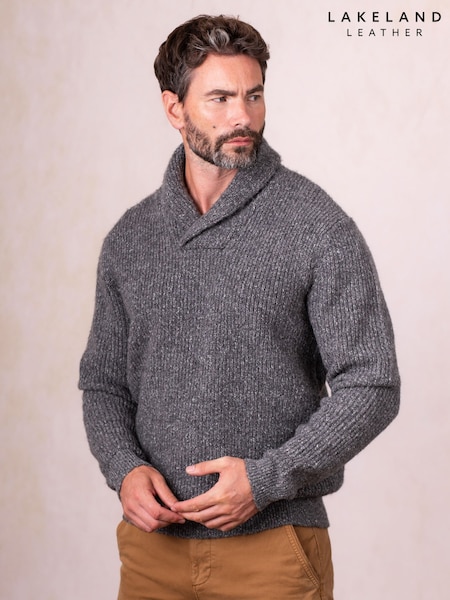 Lakeland Clothing Grey Skiddaw Shawl Neck Wool Blend Jumper (V18843) | £75