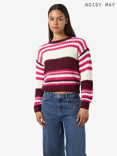 NOISY MAY Purple Long Sleeve Stripe Knitted Jumper (V18862) | £26