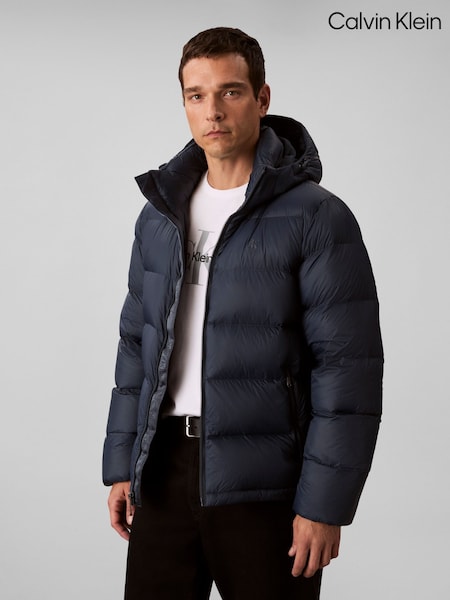 Calvin Klein Blue Hooded Down Puffer Jacket (V18865) | £210