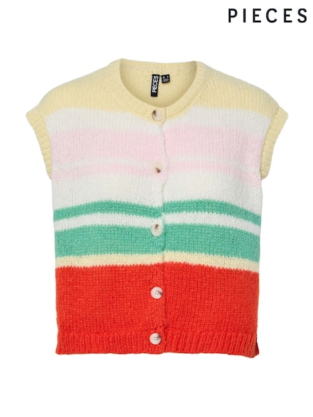 PIECES Yellow Stripe Knitted Waistcoat (V18870) | £30