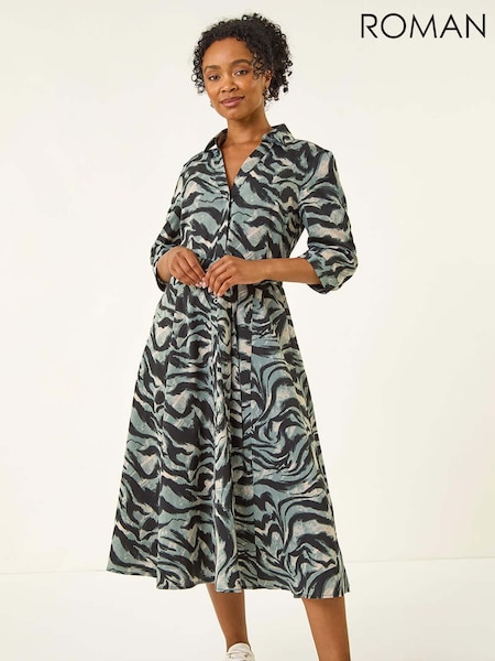 Roman Grey Petite Animal Print Shirt Stretch Dress (V18891) | £55