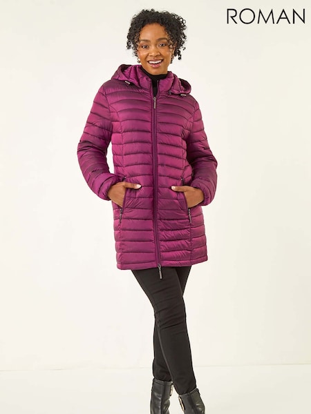 Roman Pink Petite Metallic Finish Quilted Puffer Coat (V18895) | £75