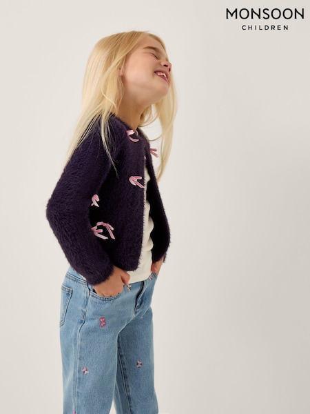 Monsoon Purple Bow Embellished Fuzzy Cardigan (V19006) | £25 - £29