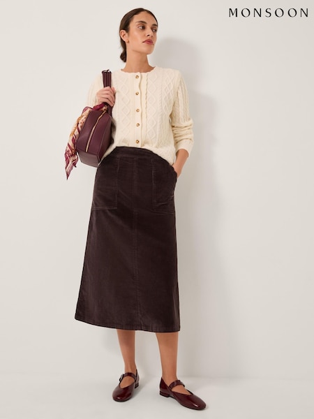 Monsoon Brown Malika Corduroy Midi Skirt (V19088) | £65