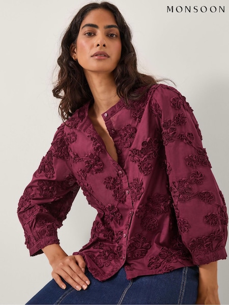 Monsoon Red Blair Floral Appliqué Blouse (V19090) | £59