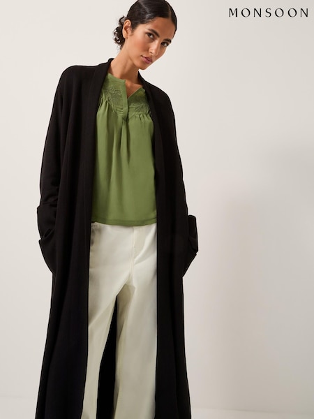 Monsoon Black Sade Zip Longline Cardigan (V19101) | £85