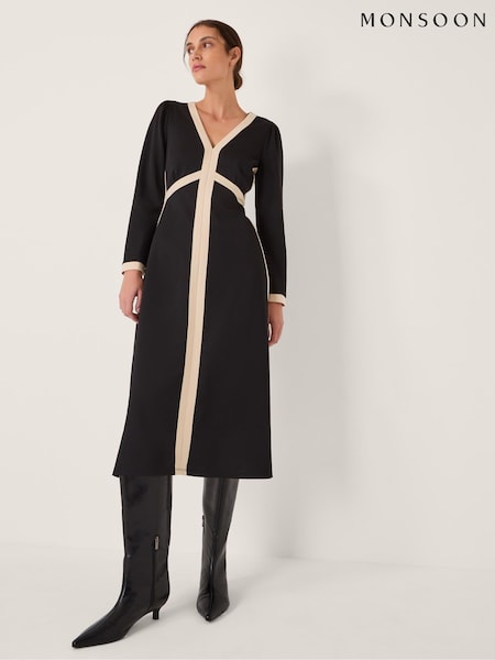 Monsoon Black Paloma Contrast Panel Midi Dress (V19103) | £85