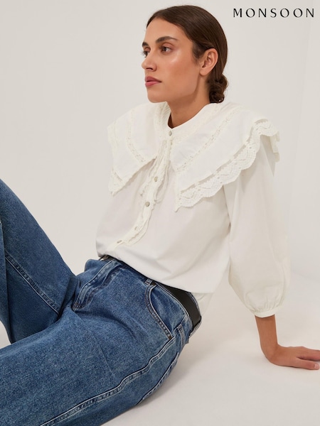 Monsoon Cream Connie Puff Sleeve Collar Blouse (V19104) | £59