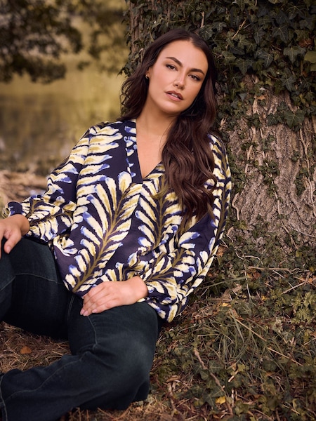 Evans Blue Autumn Leaf Print Top (V19125) | £39