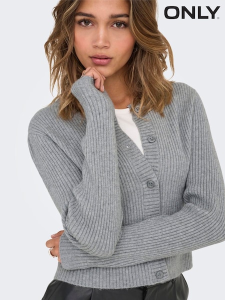 ONLY Grey Ribbed Knit Button Cardigan (V19167) | £28