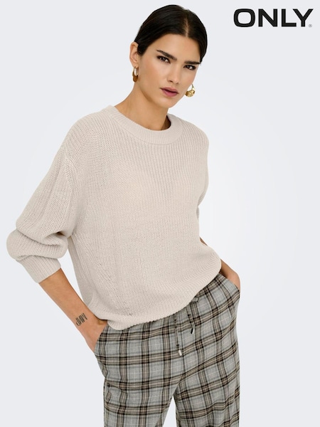 ONLY Cream Long Sleeve Crew Neck Rib Knit Jumper (V19170) | £25
