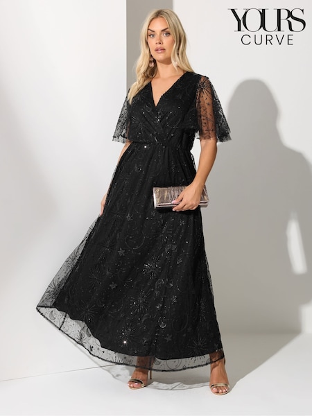 Yours Curve Black London Sequin Celestial Wrap Maxi Dress (V19210) | £63