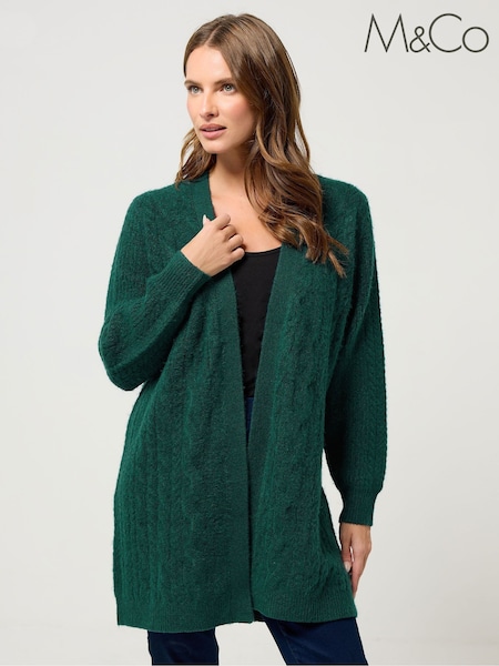 M&Co Green Cable Mid Length Cardigan (V19223) | £39
